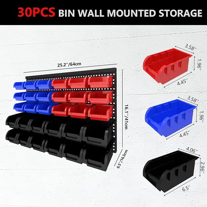 30Pcs Plastic Wall Mounted Storage Bins Parts Rack Nuts And Bolt Bins Organizer - Image 2