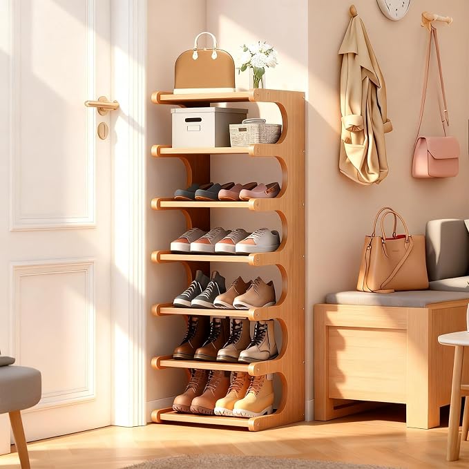 7-Tier Vertical Shoe Rack, Bamboo Free Standing Shoe Rack Shelf, Shoe Storage - Image 7