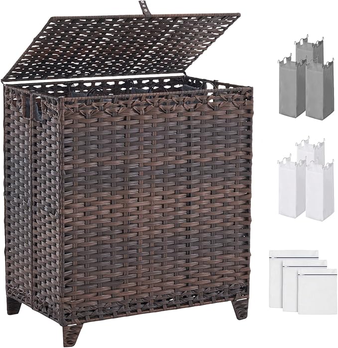 Laundry Hamper with Lid, 190L Large Laundry Basket 3 Section with 6 Removable by Hiagnete