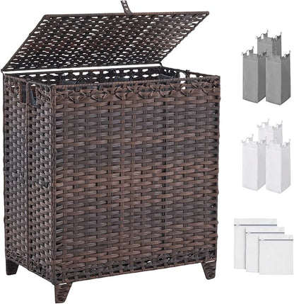 Laundry Hamper with Lid, 190L Large Laundry Basket 3 Section with 6 Removable by Hiagnete