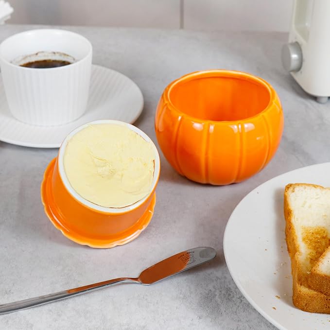 SETRON Halloween Pumpkin Butter Crock, Ceramic Butter Keeper - Image 7