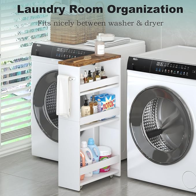 MARTY Rolling Storage Cart 4-Tier White Kitchen Cart - Image 3