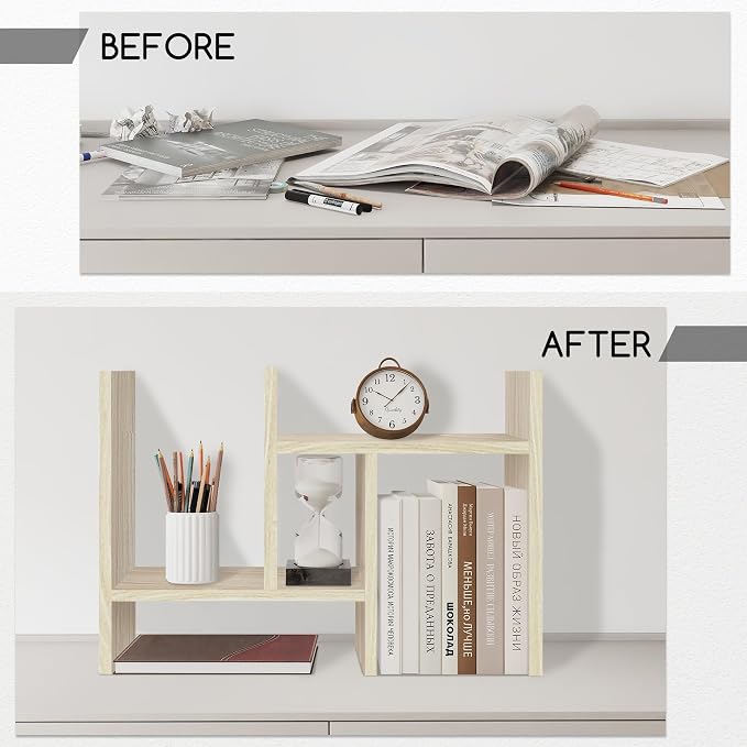 Jerry & Maggie Desktop Organizer Office Storage Rack Adjustable Wood Display - Image 3