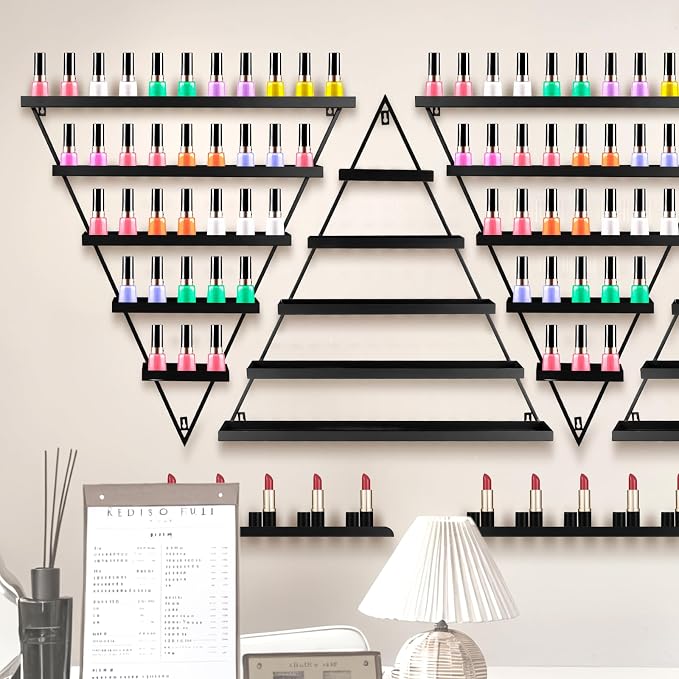 10PCS Nail Polish Rack Wall Mounted Shelf, 5 Tiers Black Triangular Display Rack - Image 2