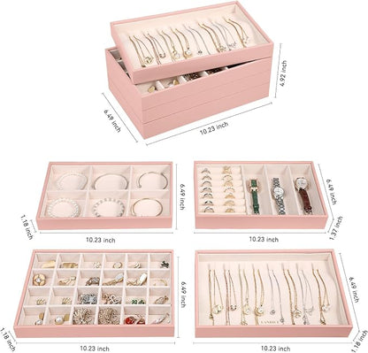 LANDICI Stackable Jewelry Organizer Trays 4 Set, PU Leather Jewelry Organizer - Image 5