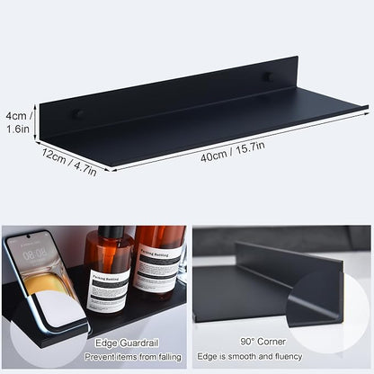 HNVNER Black Shower Shelves Rustproof & Waterproof, 40cm Adhesive Shower Caddy - Image 3