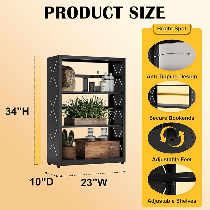 Industrial Bookshelf, 3 Tier Bookcase, Home Office Bookcase Shelf Storage - Image 3