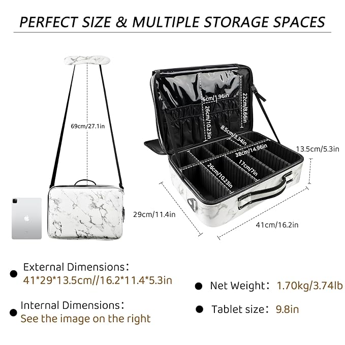 gzcz Large Capacity Travel Makeup Case Organizer, Professional Cosmetic Bags - Image 2