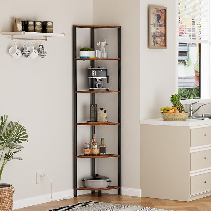 6 Tier Corner Shelf with LED Light, 67.5" Corner Narrow Bookshelf | Tall - Image 8