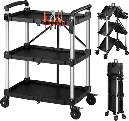 VEVOR 3 Shelf Heavy Duty Folding Jobsite Cart, 3 Tier Rolling Cart by VEVOR