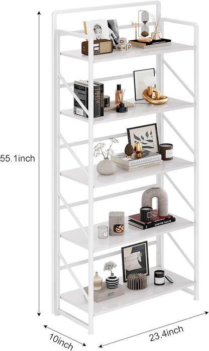 JSB No Assembly Folding Bookshelf, 5 Tier Industrial Metal Book Shelf - Image 3
