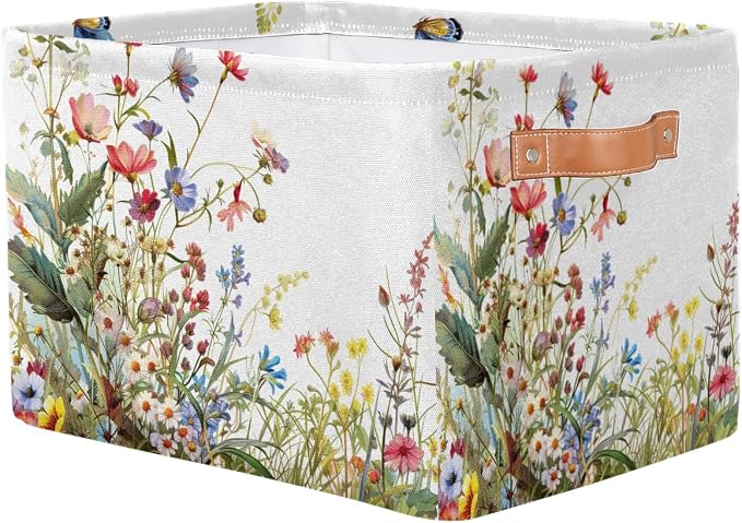 Pardick Basket Storage Bins Flower Floral Grass Rectangle Cube Basket Box Kids - Image 2