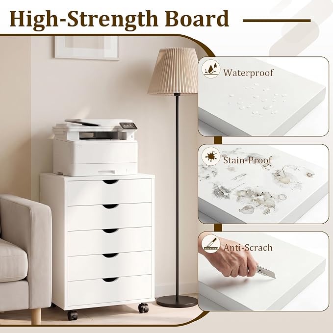 5 Drawer Rolling Storage Cabinet, Mobile File Cabinet - Image 6