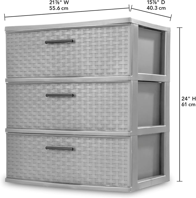 Sterilite 2 Pack 3 Drawer Wide Storage Tower, Weave Organizer, Cement | - Image 3