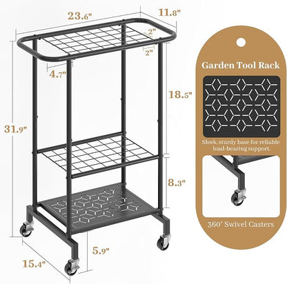 Garden Tool Organizer with Wheels, Heavy Duty Metal Garage Tool Storage Rack - Image 3