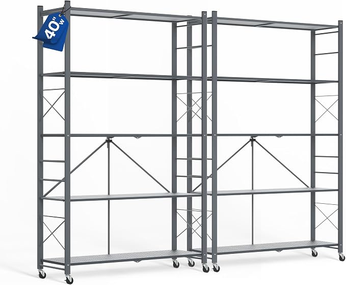 ALANNG 40" W Foldable 5-Tier Storage Shelves on Wheels Adjustable | Removable by ALANNG