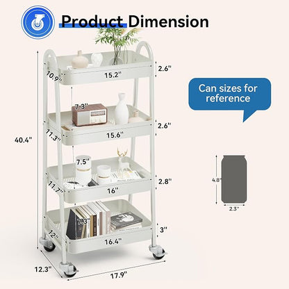 OLIXIS Metal 4 Tiers Utility Rolling Cart, Mobile Storage Shelf - Image 4