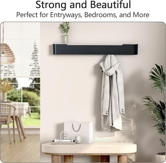 Coat Rack Wall Mount with Hidden Hooks Modern Key Holder Wood Entryway Hook - Image 5