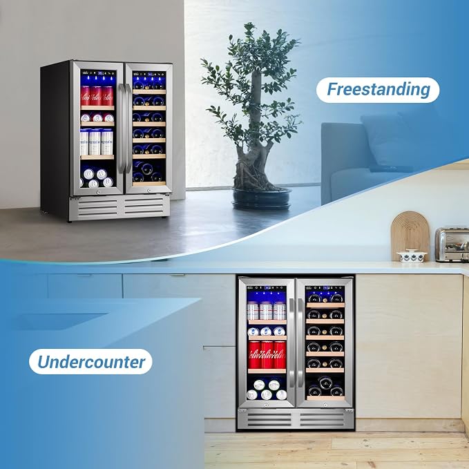 24 Inch Beverage Refrigerator Undercounter, Dual Zone Wine and Beverage Cooler - Image 7