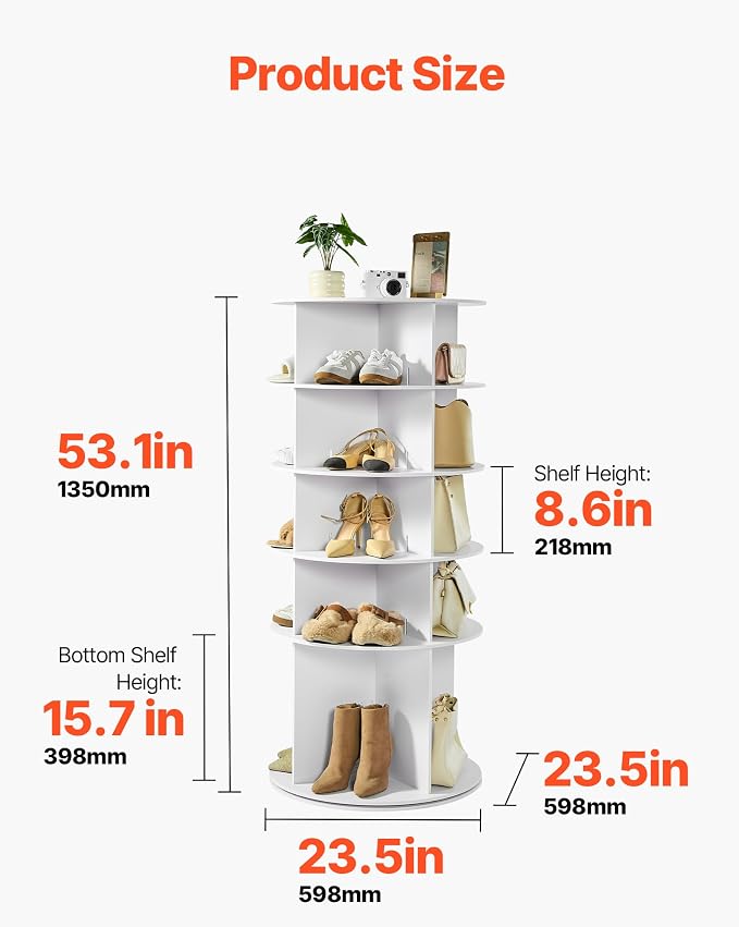 VEVOR 5 Tiers Rotating Shoe Rack Tower, 360° Spinning Shoe Rack, Revolving - Image 3