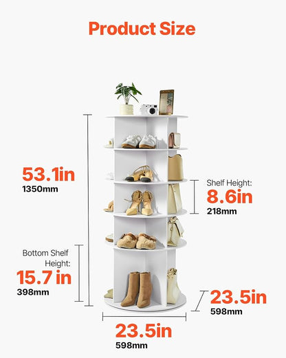 VEVOR 5 Tiers Rotating Shoe Rack Tower, 360° Spinning Shoe Rack, Revolving - Image 3
