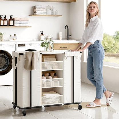 WOWLIVE Laundry Sorter 2 Section 200L Rolling Laundry Hamper - Image 2
