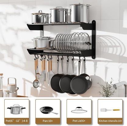YIGII 30 Inch Pot Rack Wall Mounted, 2-Tier Pots and Pans Organizer - Image 2