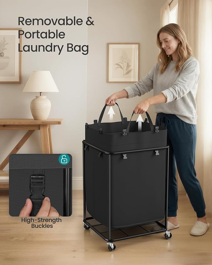 SONGMICS Laundry Basket with Wheels, Rolling Laundry Hamper with Steel Frame - Image 6