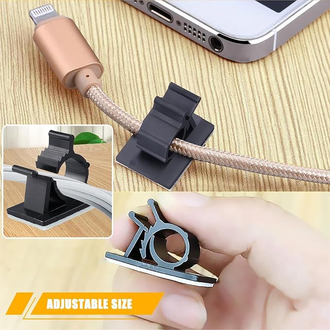 Viaky 30 Black Adjustable Cable Clips, Reusable Buckle Self-Adhesive Wiring - Image 2