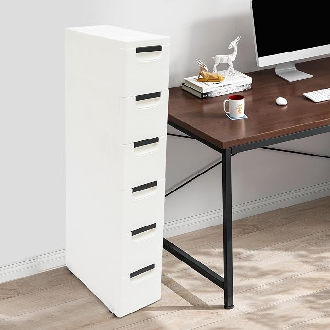 6 Drawers Plastic Storage Cabinet, Mobile Slim Utility Cart on Wheels, - Image 3