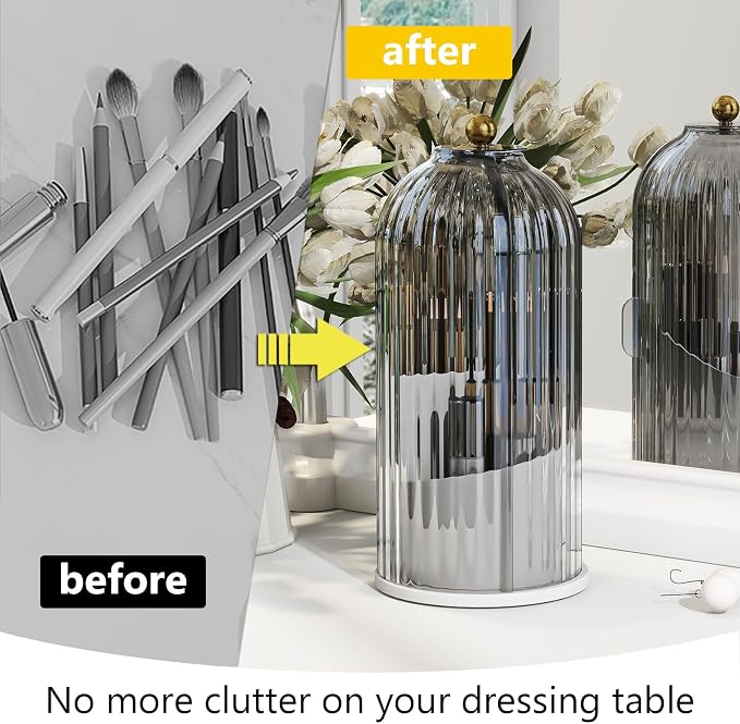Makeup Brush Holder with Dustproof Cover 360 Rotating Makeup Brush Organizer - Image 6