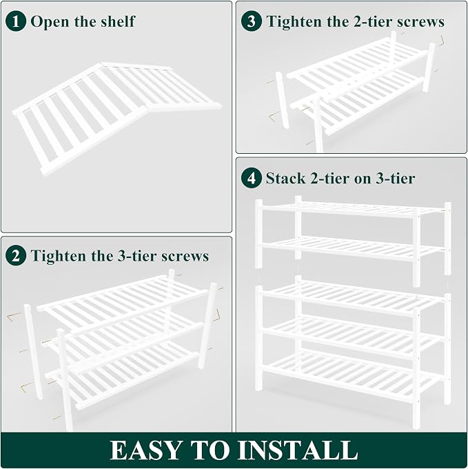 Smiry Bamboo Shoe Rack for Closet, 5 Tier Wooden Stackable Shoe Organizer - Image 6
