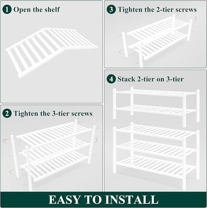 Smiry Bamboo Shoe Rack for Closet, 5 Tier Wooden Stackable Shoe Organizer - Image 6
