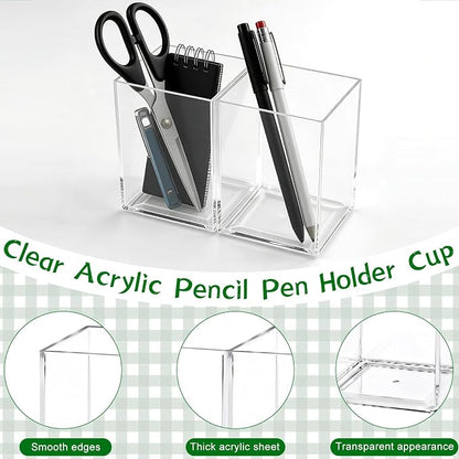 AZUREAL 4 Pack Clear Acrylic Pen Holder Cup, Thickened Acrylic Desktop - Image 3