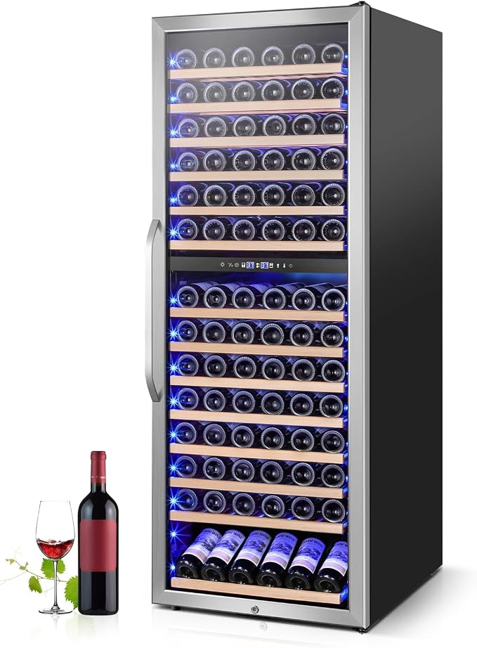 24" Wide Dual-Zone Wine Fridge 154-Bottles, Tall Freestanding/Built-in Wine by Velivi
