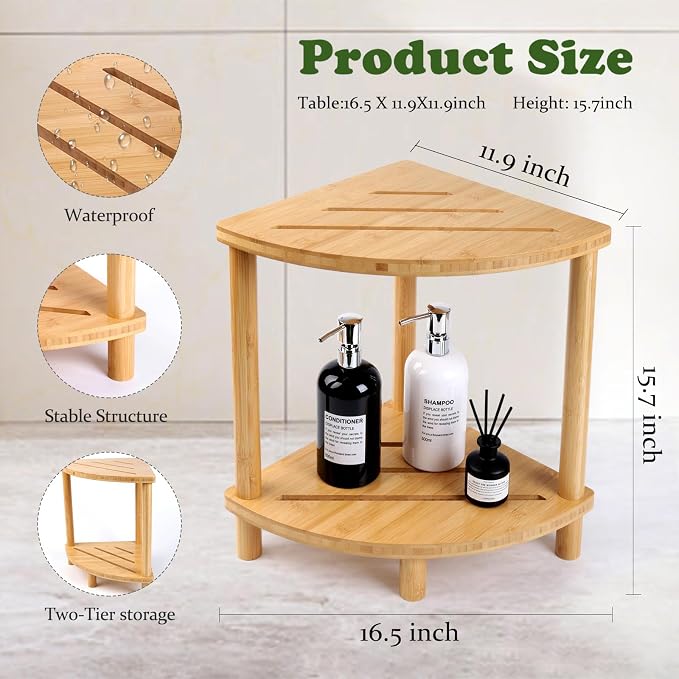 Upgraded Bamboo Corner Shower Stool - Image 3