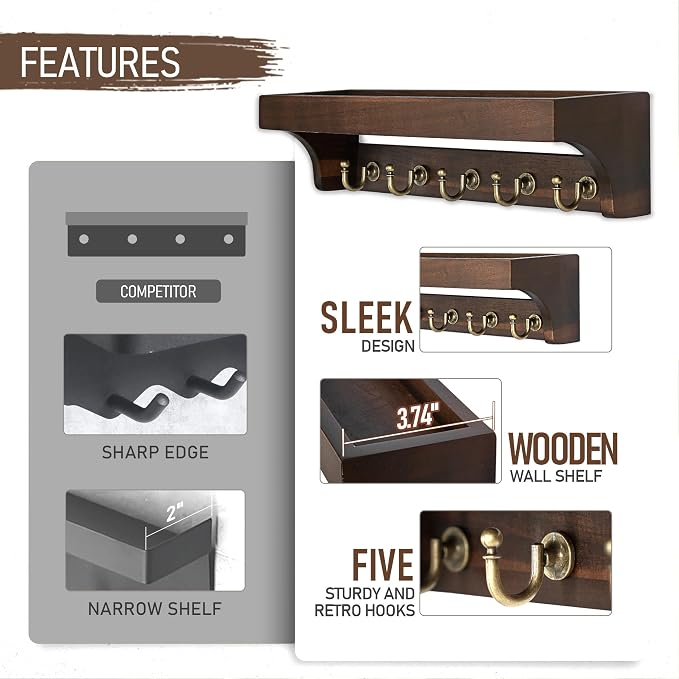 Rebee Vision Acacia Wood Key Holder Wall Mount - Image 6