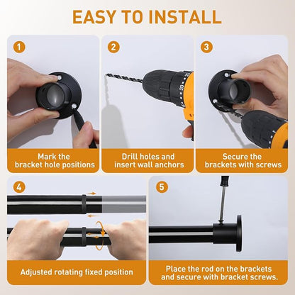 Black Adjustable Closet Rod 18-48 Inches, Heavy Duty Metal Clothes Hanging Rod - Image 8