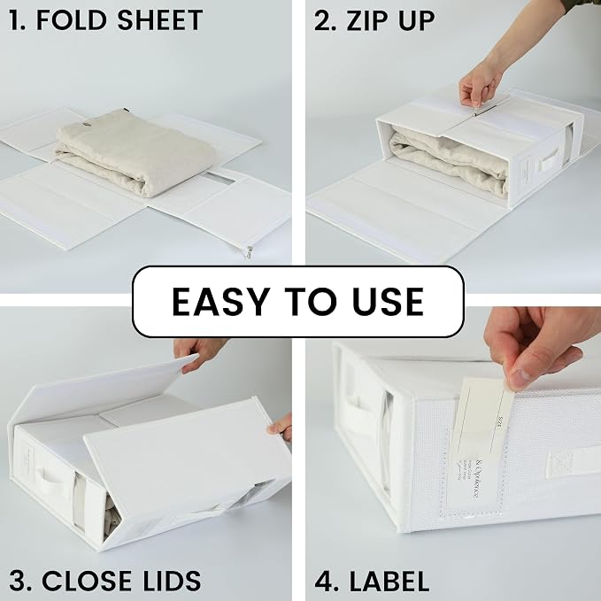 Simple&Opulence 4 Pack Bed Sheet Organizers and Storage, Linen Closet Organizers - Image 4