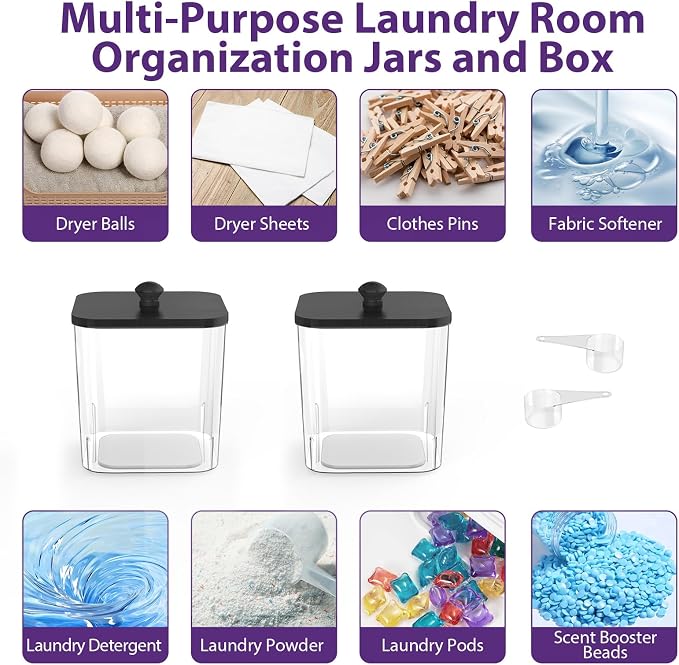 2 Pack Clear Laundry Pods Container, Plastic Square Laundry Room Organization - Image 8