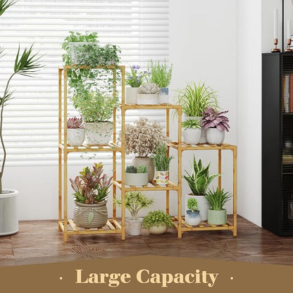 Bamworld Bamboo Plant Stand Indoor Boho Plant Shelf Tiered Plant Rack - Image 2