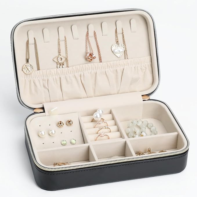 Portable Jewelry Organizer for Travel Compact Leather Jewelry Box by V-LafuyJewelryBox