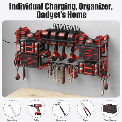 CCCEI Red Power Tool Organizer Wall Mount, Large Tools and Battery Storage Rack - Image 7
