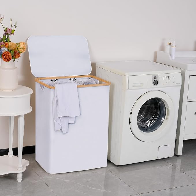 efluky Laundry Hamper with Lid, Trio Laundry Basket with 2 Removable Bags - Image 6