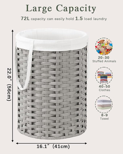 Laundry Hamper Laundry Basket Round 19.0 Gal Handwoven Rattan Laundry Basket - Image 5