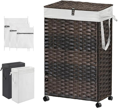 88L Slim Laundry Hamper with Wheels, 23.3 Gallon Rolling Laundry Basket with Lid by Hiagnete