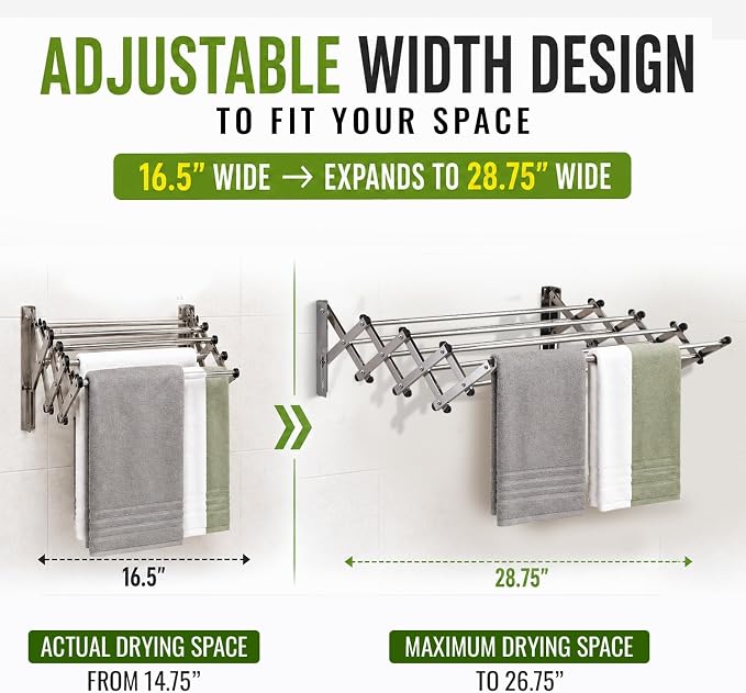 Smartsome Wall Mounted Clothes Drying Rack | Adjustable to Fit Your Space | 20 - Image 2