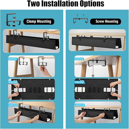 Oxford Cloth Under Desk Cable Management Tray, No-Drill 48" Desk Cable - Image 3