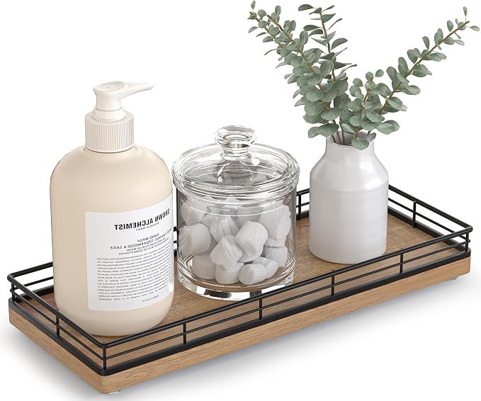 Bathroom Tray for Counter Top Organizer – Acacia Wood Vanity Tray by Focusonit