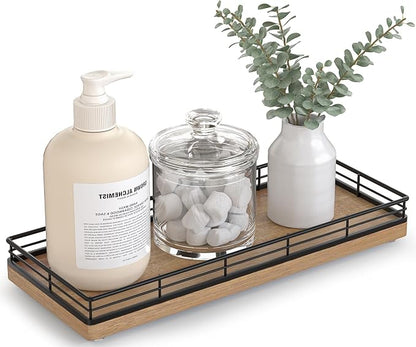 Bathroom Tray for Counter Top Organizer – Acacia Wood Vanity Tray by Focusonit